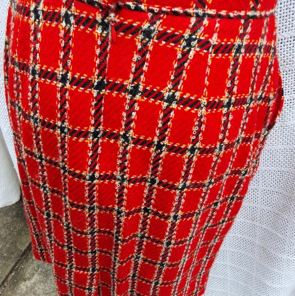 Evan Piccone red boucle vintage kick pleat skirt 8-12 - Picture 7 of 16